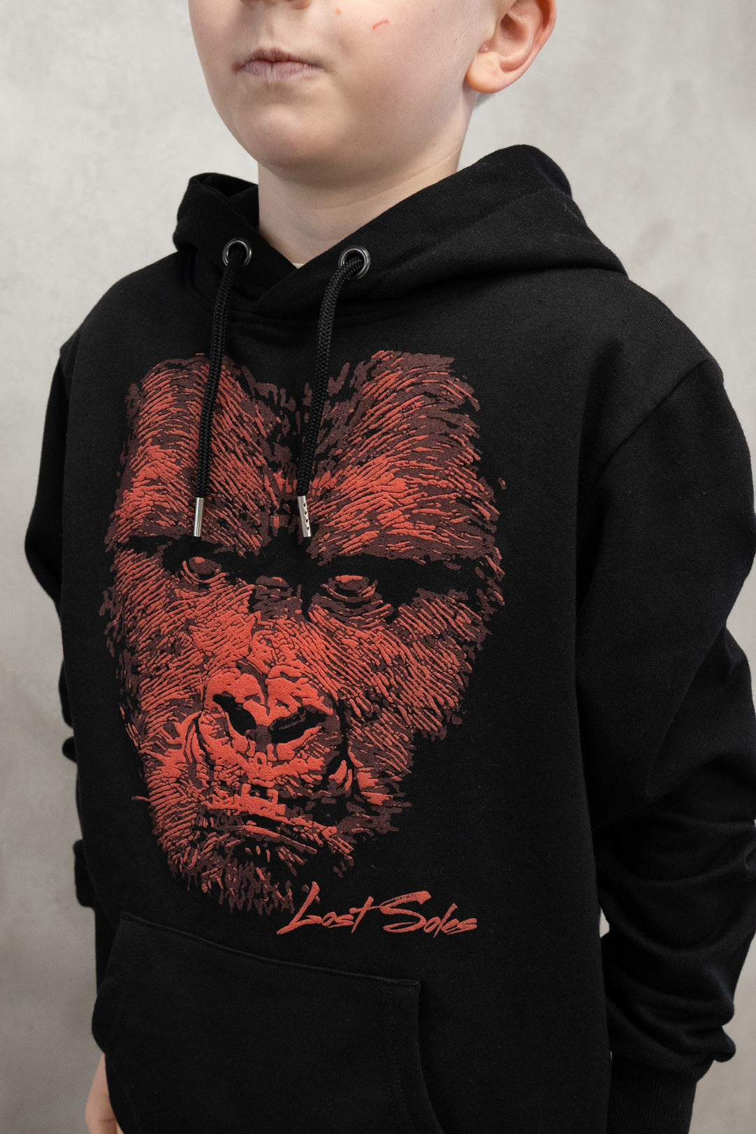 Kids Neon Red Gorilla Hoody Black
