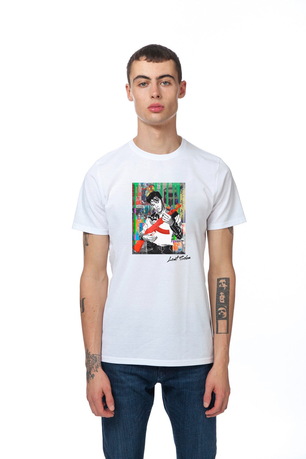 White Elvis Inspired Tshirt (Black Label)