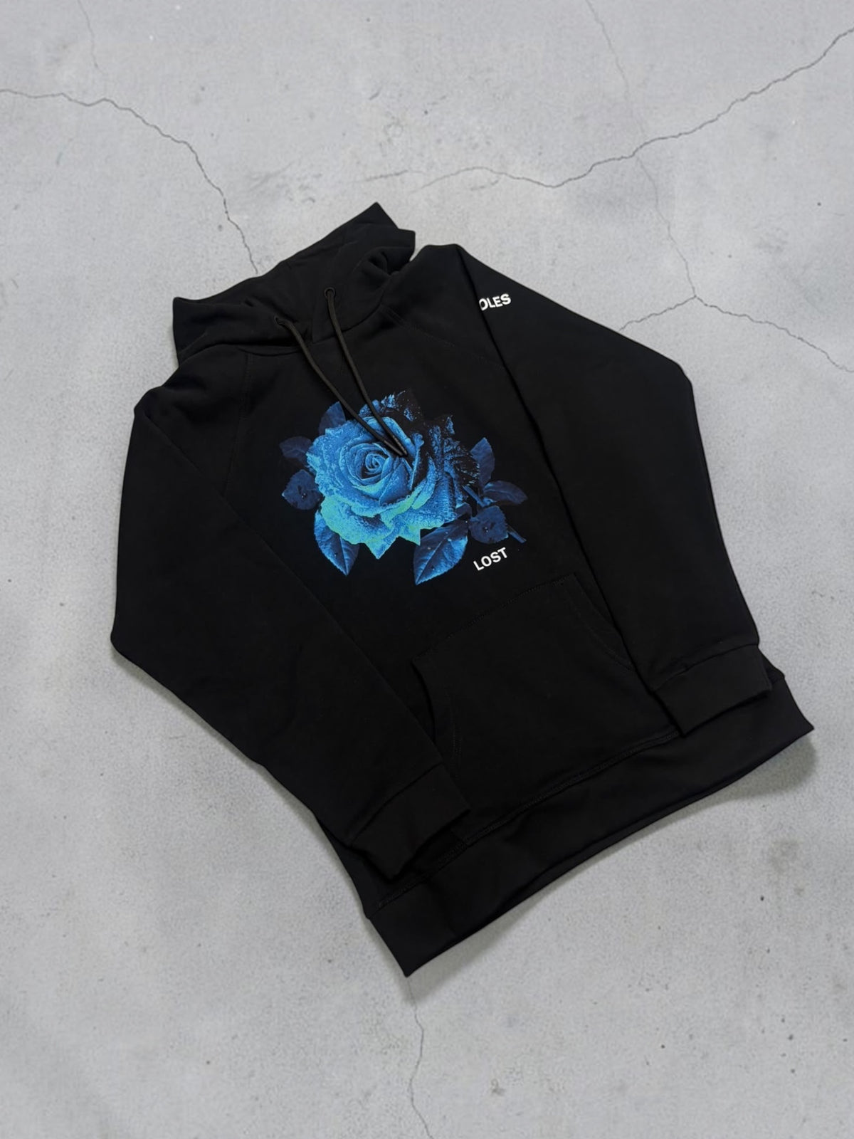 Black hoodie  (indigo blue Rose)