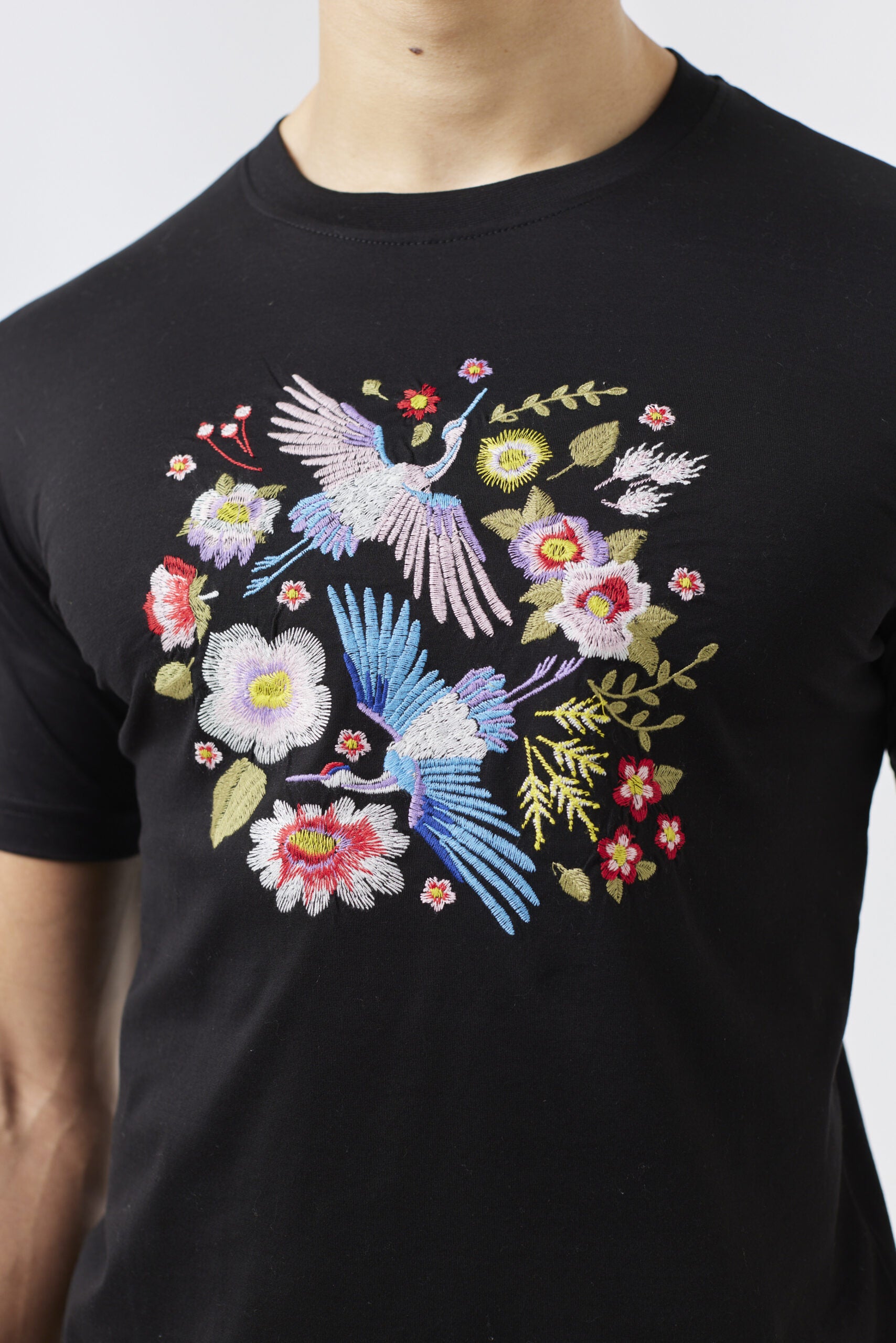 Kids Black Embroidery Bird Tshirt