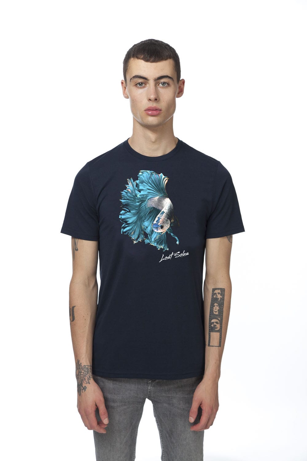 Navy Neon Fighting Fish T-Shirt (Black Label)
