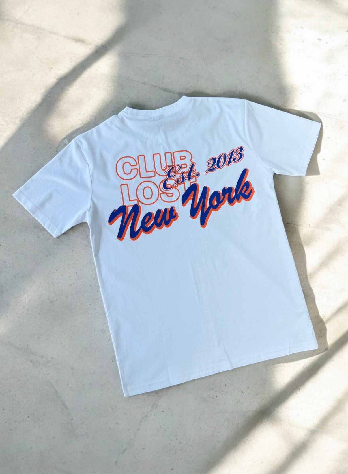 Club lost, New York back print. (White) Luxury style t shirt
