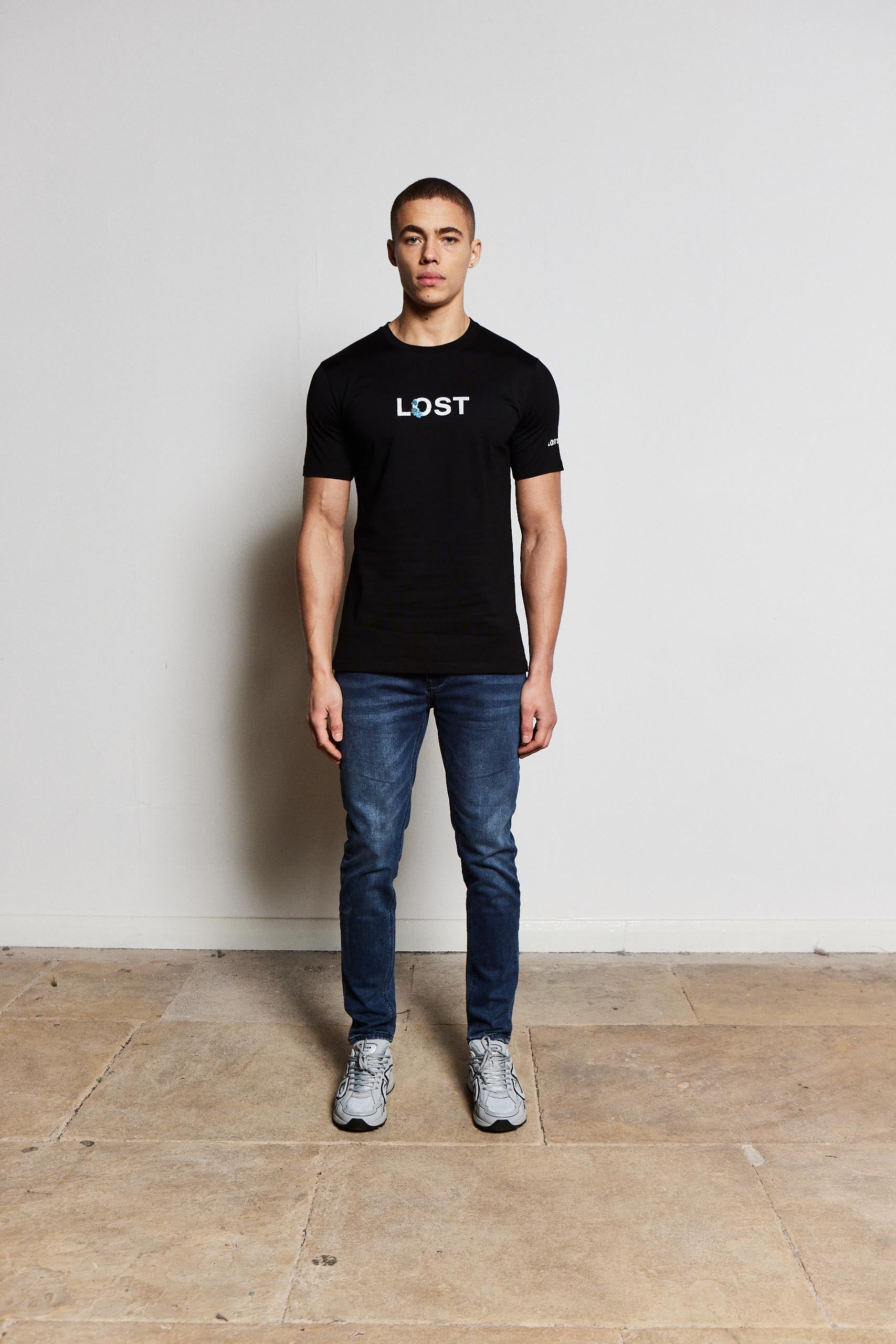 Black Lost Logo Luxury Tshirt (Blue Design)