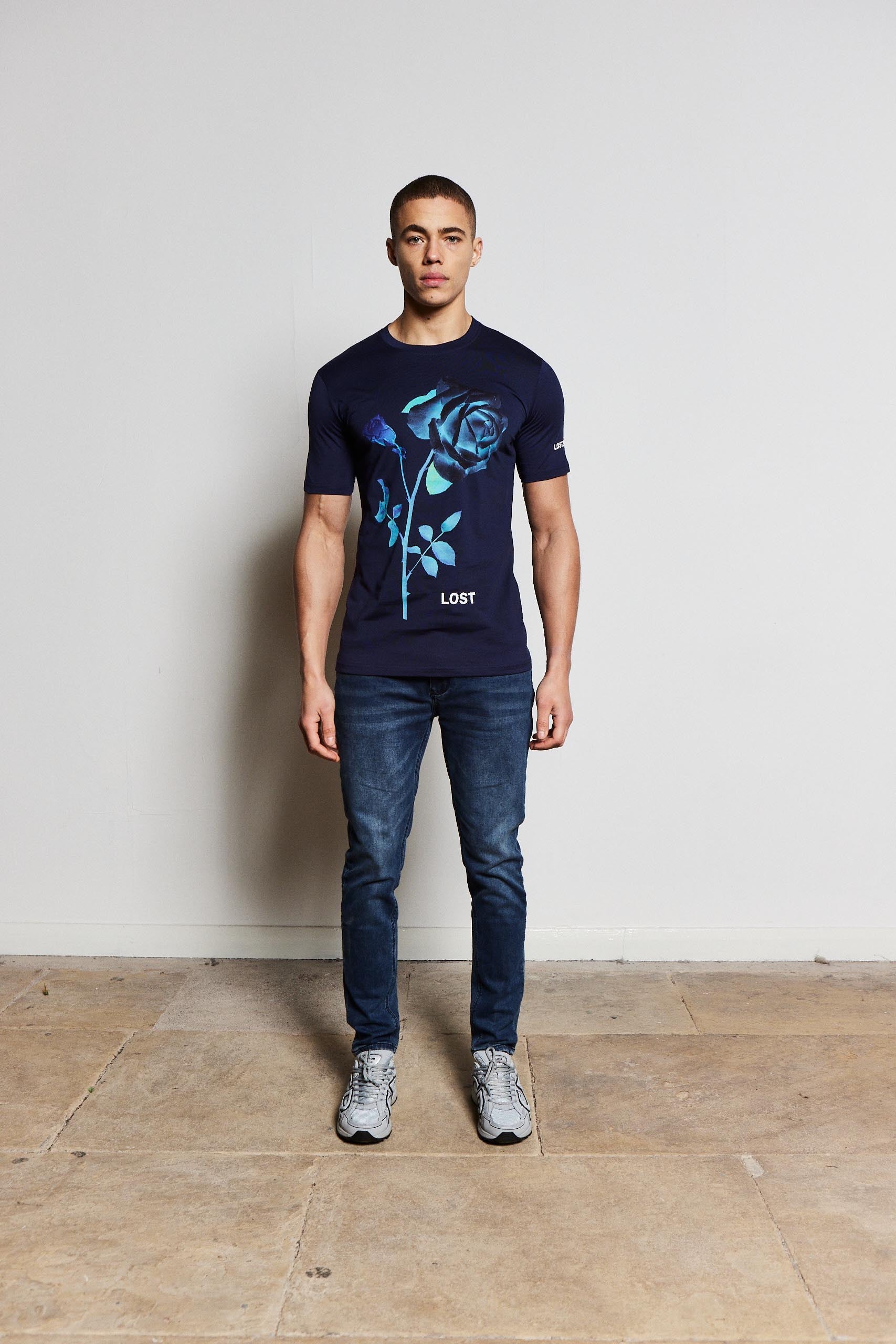 Navy Rose Luxury Tshirt (Blue Design)