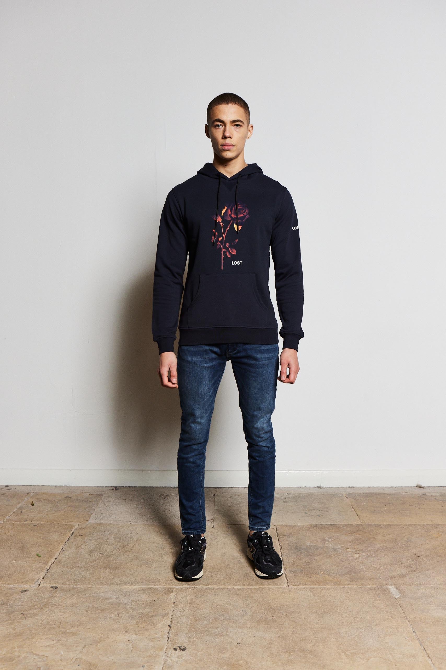 Navy Rose Luxury Hoody (Red Design)