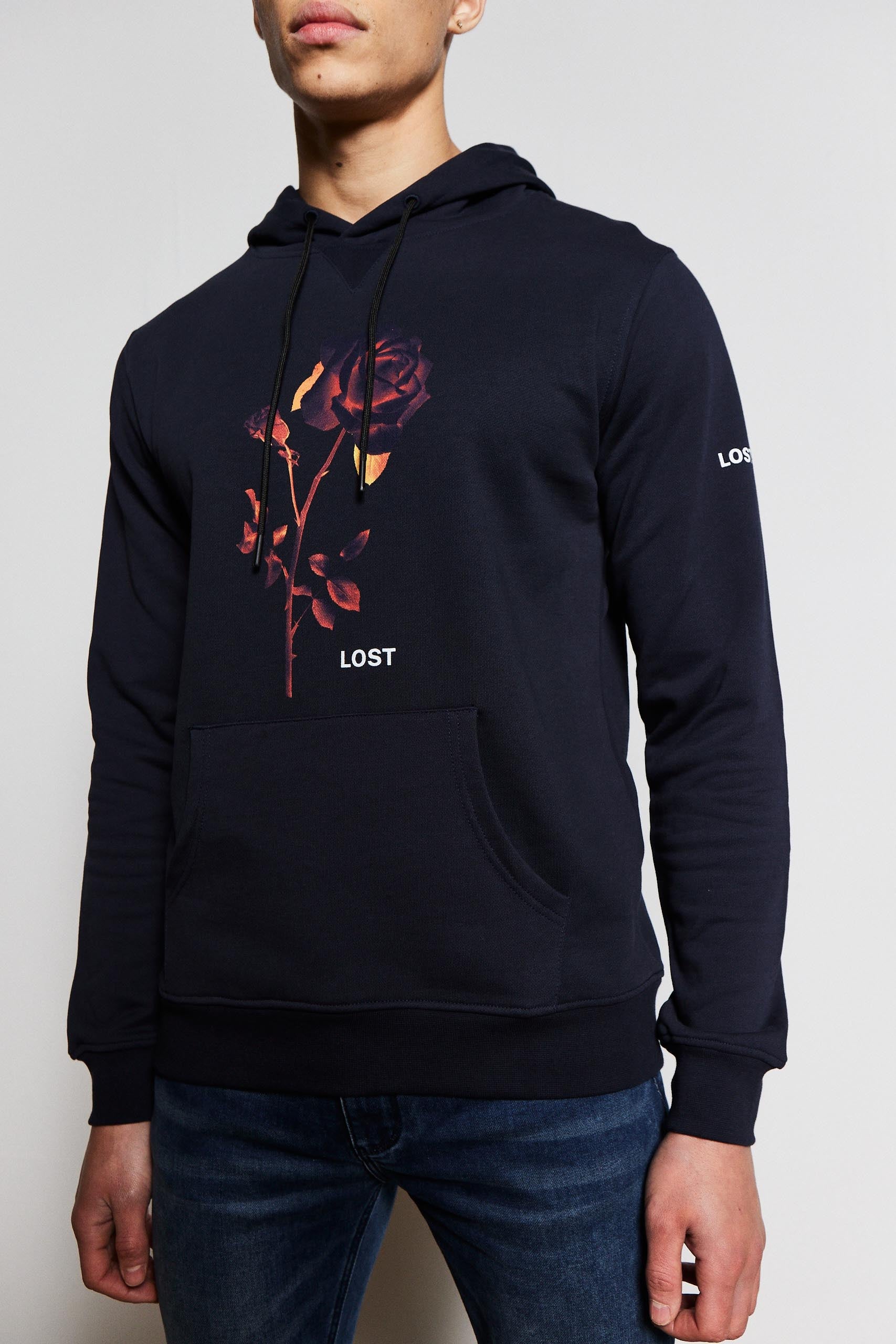 Kids Navy Rose Luxury Hoody (Red Design)