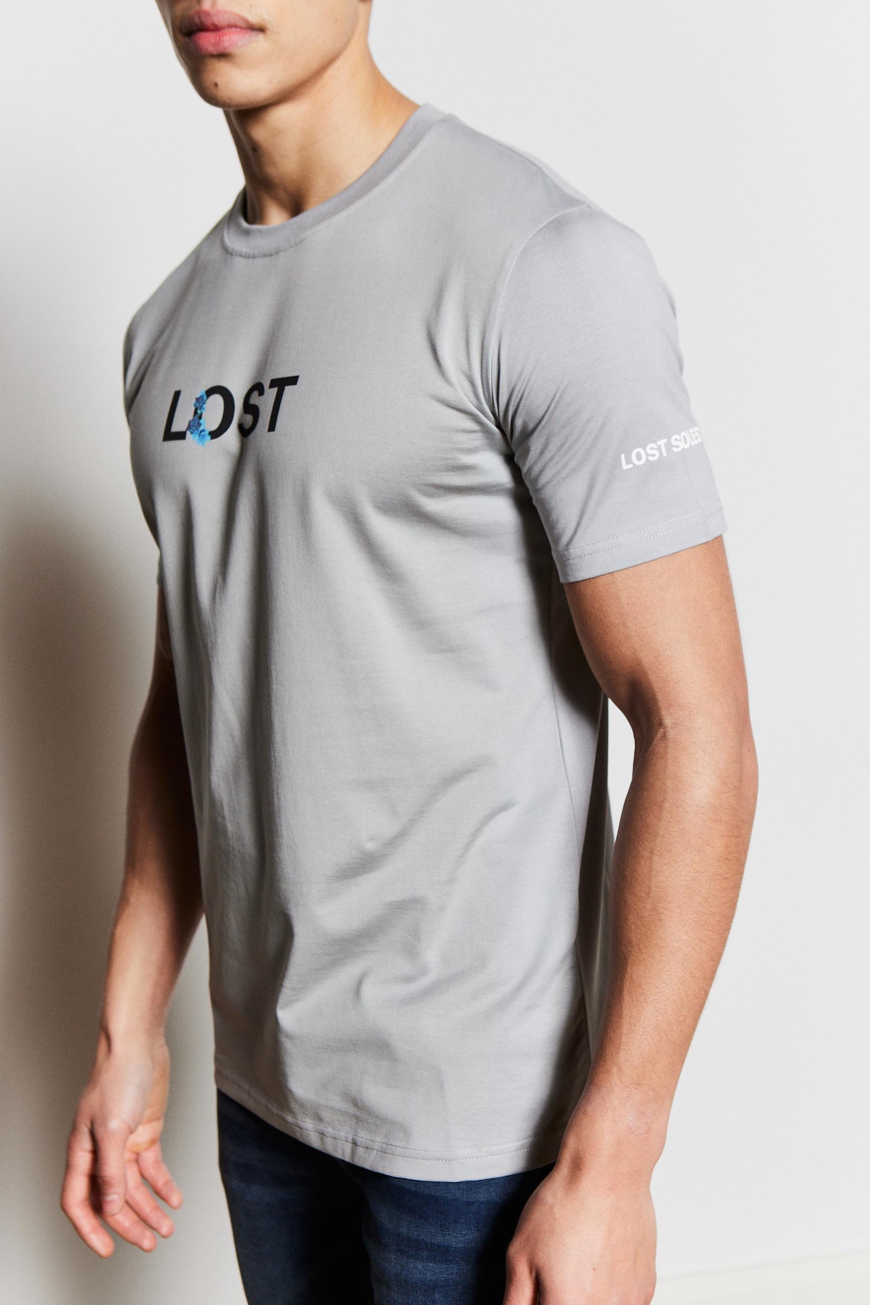 Grey Lost Logo Luxury Tshirt (Blue Design)